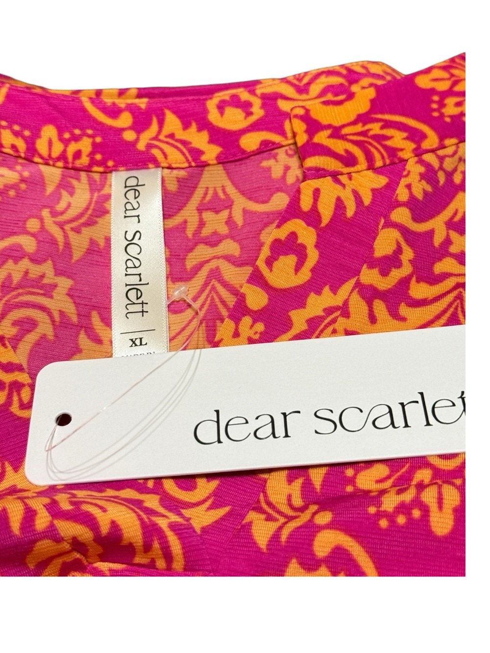 Dear Scarlett Pink Orange Damask Print Blouse Women’s XL NWT - Picture 4 of 7
